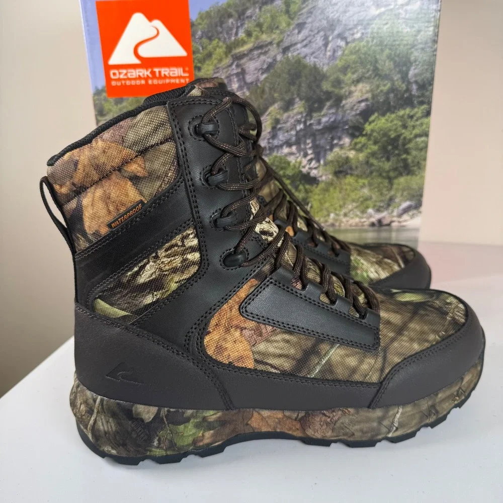 NEW Ozark Trail Mossy Oak Hunting Boots Size 10 Camo Waterproof Insulated 8 Inch